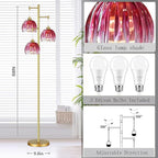QIYIZM Pink Floor Lamp for Living Room,Bedroom,Gold Mid Century Modern Standing Lamp Brass Tree 3 Light Tall Floor Lamps Vintage Retro Floor Lights Glass Flower Lamp Shade Farmhouse Boho Bohemian