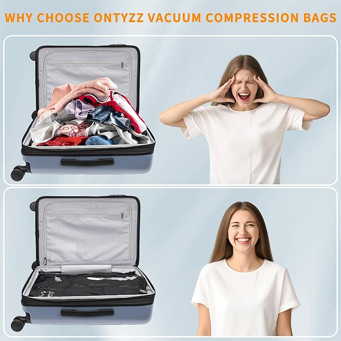 ONTYZZ Vacuum Bags for Travel, Reusable Vacuum Compression Bag, Recycled IPX8 Waterproof Space Saver Bag for Luggage/Camping/Home Storage (1 Pack NO Pump-Black)