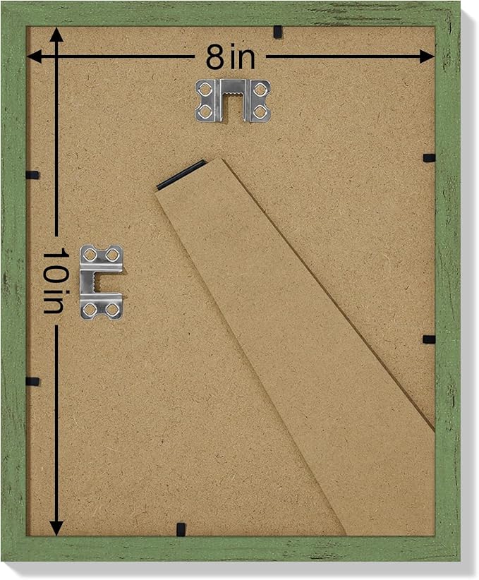 Vittanly 8x10 Picture Frames Set of 9, Shatter Resistant Plexiglass, Display 5x7 Pictures with Mat or 8x10 without Mat, Photo Frames for Wall or Tabletop, Engineered Wood, Rustic Green