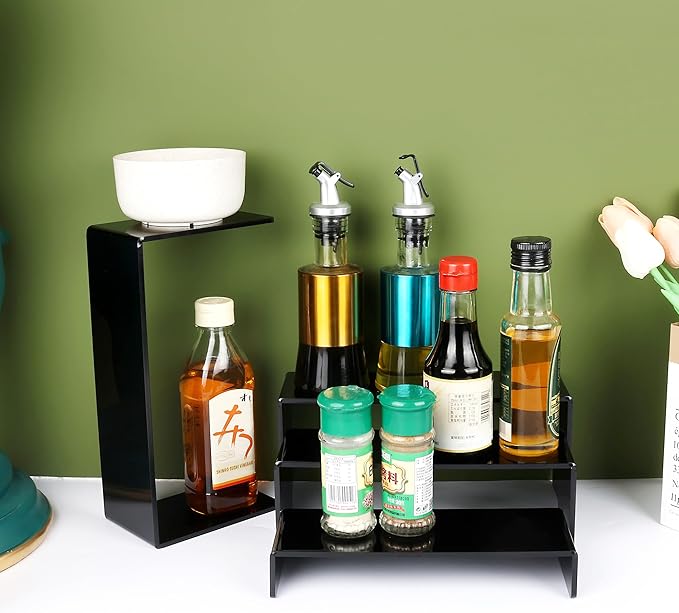 ELEGANTLIFE Acrylic Display Risers Set of 4, 4-Level Tiered Display Stands for Cupcakes, Small Figures & Jewelry, Compact Countertop Display Shelf, Multiple Colors Available (Black)