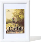 KTKDE 10x14 Picture Frame,Display Pictures 8.5x11 with Mat or 10x14 Without, Tempered Glass,14 by 10 White Wooden Frame Wall Gallery Poster Frame best gift