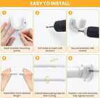 Closet Rods for Hanging Clothes, 17-28 Inch No-Cut Stepless Adjustable Closet Rod, 1.3 Inch Heavy Duty Metal Closet Hanging Rod with Brackets, White Closet Bar for Closet, Laundry Room, RV, Wardrobes