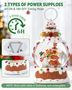 Gingerbread Snowman Christmas Tree Snow Globe - Lighted Gingerbread Snow Globe with Swirling Glitter and LED Lights, Hand Painted Christmas Decoration Playing 8 Holiday Songs, Xmas Gift for Adults