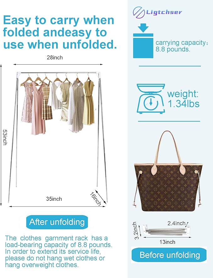 Ligtchser Portable Travel Garment Rack,Folding Clothes Rack for Dance,Travel,Camping, Drying,RV, Indoor,Outdoor. A Collapsible Mini Clothing Rack（Completely upgraded）