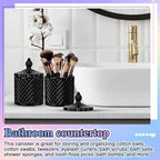 Aoriher 4 Pcs Crystal Glass Candy Jar Set with Lids Home Decorative Storage Jars for Apothecary, Bathroom, Kitchen, and Pantry, Ideal for Cotton Swabs and Jewelry(Medium,Black)