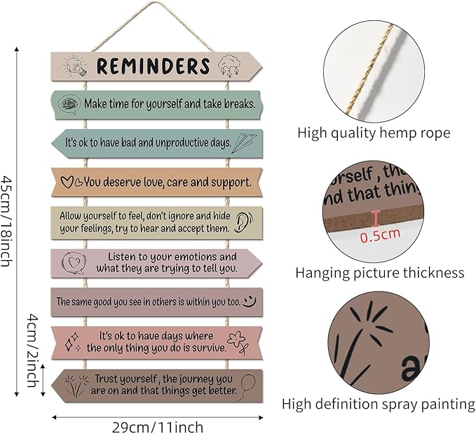 Positive Affirmations Wooden Hanging Wall Decor Mental Health Reminders Classroom Decorations Positive Psychology Affirmations Feelings Wall Pediments for Home Counseling Office High School Classroom