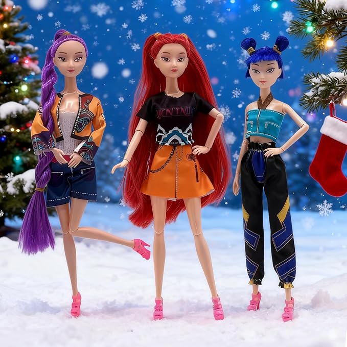 2025 New Korean Idol Dolls Set with Trendy Outfits,Singer Doll Merch Christmas Decorations Gifts (Multicolor-3PCS)