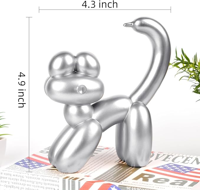 Cute Balloon Cat Statue Decor - 7.8 Inch Modern Cat Statue Ornament, Home Crafts Living Room Desktop Bedroom Sculpture Decoration (Silver, Small)