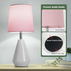 Small Bedside Table Lamp for Bedroom-Reading Desk Lamp Set of 2,with 3 Color Temperatures,15.5" Nightstand Ceramic Lamp with Fabric Shade for Kids Room,Living Room,Dorm,Home Office