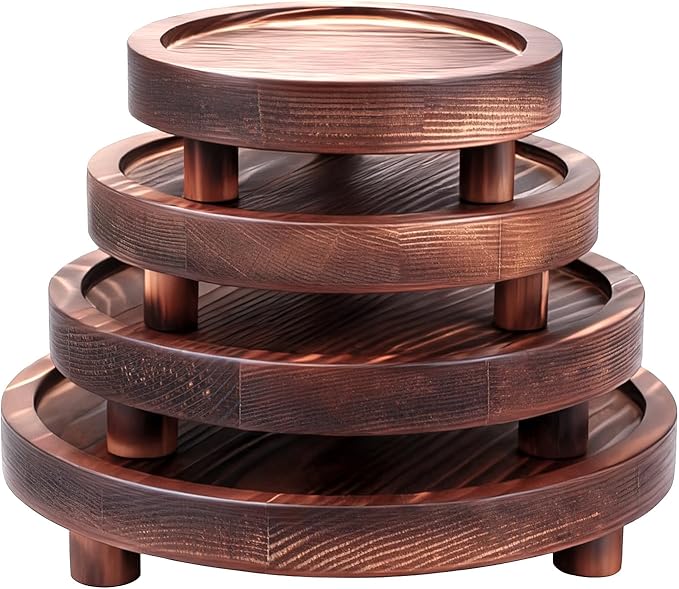 HOMIEE 4PCS Wooden Risers for Display 8/7/6/5 Inch Wood Pedestal Stand Mini Tray Stand Rustic Riser for Decor Home Kitchen Tiered Tray (Brown)