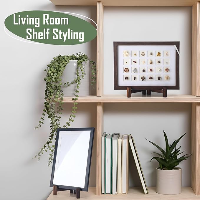Geelin 3 Pack Plate Stands for Display 7 Inch Wooden Folding Plate Holders Rustic Solid Wood Easel Holders for Decorative Picture Frames Art Tabletop Shelf Decorations