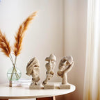 aboxoo Large Size 3 Pcs Thinker Statue, Silence is Gold, See No Evil Hear No Evil Speak No Evil Statues, Modern Resin Sculptures Decor for Living Room, Home, Office Study (Sandy)