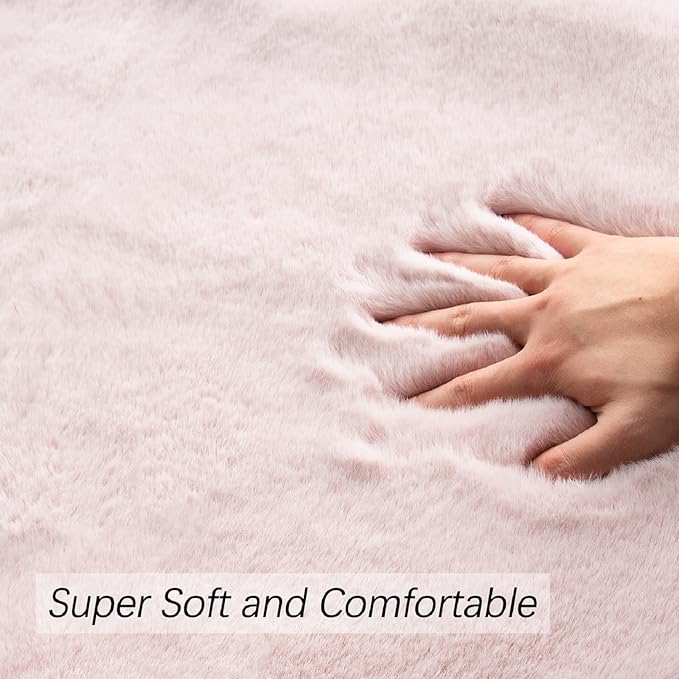 Pink Faux Fluffy Rabbit Fur Rug for Living Room Shag Washable Rug Area Rugs for Bedroom 3x5 Nursery Rugs