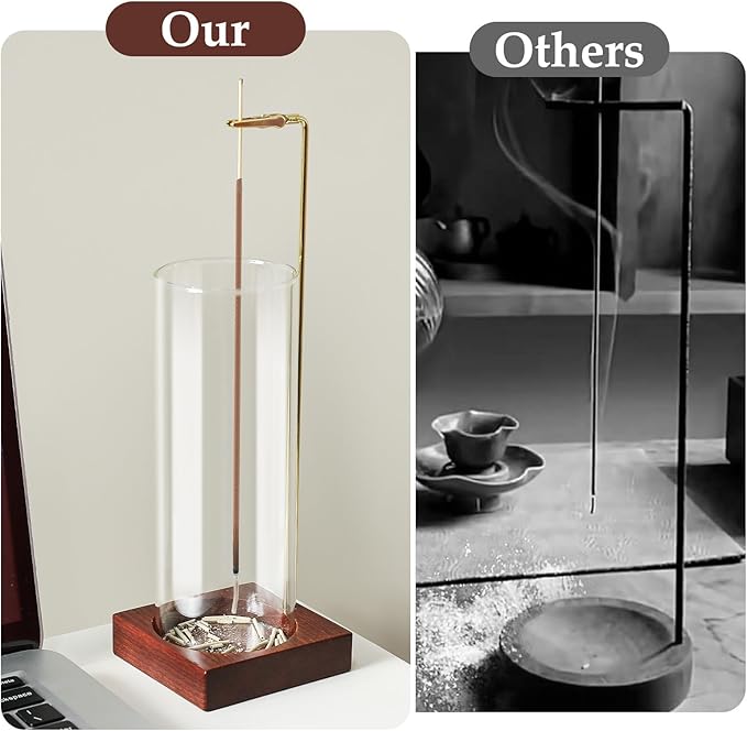 Incense Holder,Wooden Incense Holder for Sticks with 20 Incense Sticks, Anti-ash Incense Burner with Glass Ash Catcher, Wood Incense Holder 20 Stick (2 Pack Wooden Round)