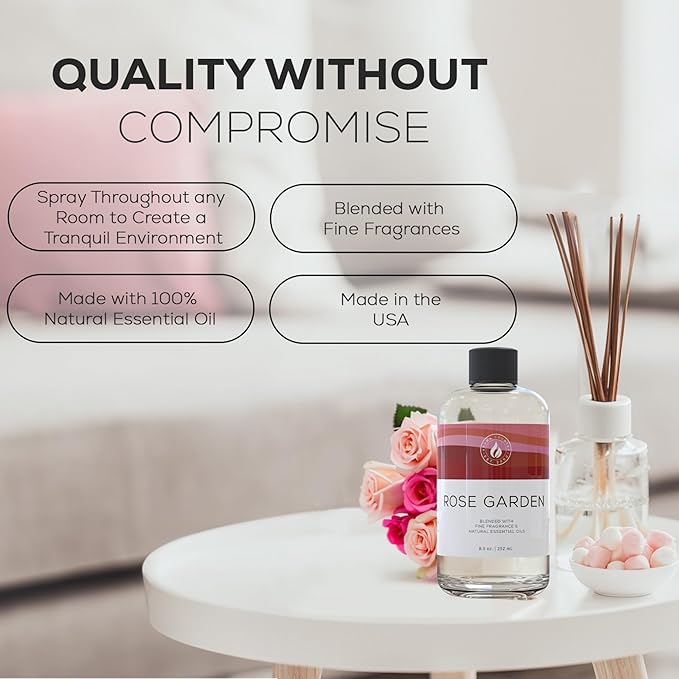 Aroma Country Rose Garden Diffuser Oil - Luxury Essential Oils for Diffuser Refill & Air Freshener Room Spray - Long-Lasting & Natural Home Fragrance, Scented Oil for Diffusers (8.5 Fl. oz)