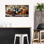 Abstract Kitchen Wall Art Geometric Dining Room Wall Decor Red Wine Glass Canvas Prints Pictures Rustic Farmhouse Fruits Still Life Painting Living Room Wine Bar Art Wall Decor Home Decorations 20x40"
