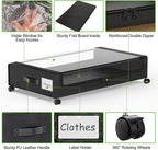 Under Bed Storage with Wheels, 2-Pack Underbed Storage Containers with Clear Lids, Under Bed Shoe Storage Organizer, Rolling Under the Bed Storage Bins for Clothes Shoes Blankets (Black)