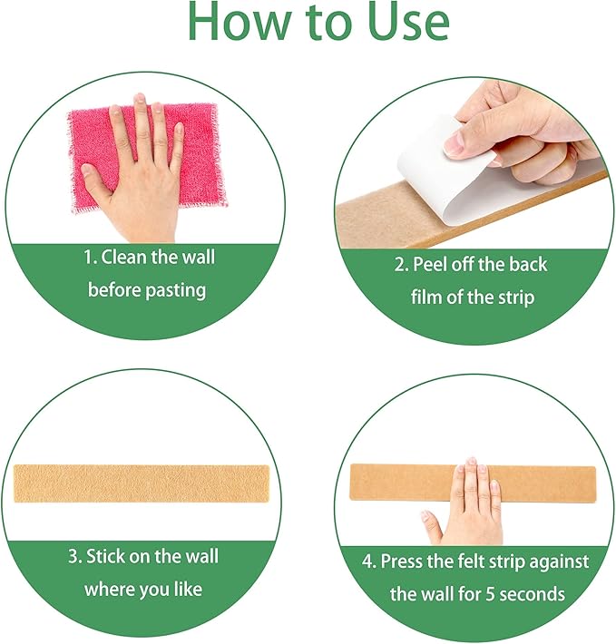Cork Board for Walls - 8 Pack Felt Pin Board Bar Strips - Self-Adhesive Lightweight Bulletin Board - Cork Board for Office with 40 Push Pins No Damage for Wall (Lake Blue)