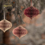 NICROLANDEE Wedding Decorations, 6 PCS Burgundy MIni Glitter Gold Edge Honeycomb Lanterns Ornaments for Christmas Tree Decoration, Xmas New Year Party, Birthday, Burgundy Bachelorette Party Decor