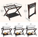 HOOBRO Luggage Racks, Set of 2 Folding Luggage Holders, Bamboo Suitcase Stands, with Nylon Straps and Oxford Fabric Shelf, for Guest Room, Hotel, Bedroom, Brown and Black BR17XLP201G1