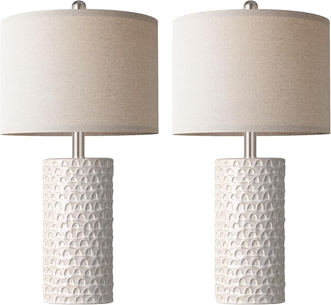 PARTPHONER 23" Modern Ceramic Table Lamp Set of 2, Table Lamps for Living Room, Rustic Farmhouse Bedside Lamps Nightstand lamp for Bedroom, White Desk Lamp for End Table Home Decor Beige