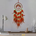 Pretty Jolly Orange Tree of Life Dream Catcher Wall Decor with Luminous Beads Handmade Crystal Stones Dreamcatchers Wall Hanging with Small Butterfly Pendant for Bedroom Wedding Party Wish Gift