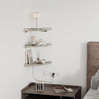 JJL Corner Shelf Wall Mounted, 12 Inches 3-Tier Floating Corner Shelf, Fan-Shaped Rustic Wood Decor with Fence, Gray Wood Grain Floating Shelves for Apartment Bedroom Kitchen Bathroom