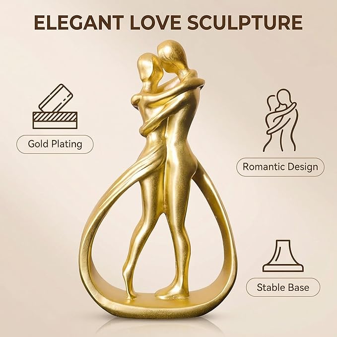Nordic Love Couple Statue Valentine's Day 5.2 Inch Resin Golden Love Statue Romantic Elegant Figurine Couple Sculpture Home Shelf Livingroom Decor Gifts