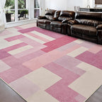 FlyDOIT Modern Geometric Patchwork Area Rug, 8x10 Pink Large Rugs for Living Room, Rockwood Collection Indoor Rugs for Bedroom, Throw Carpet Floor Decor for Entryway Dining Room Office Nursery