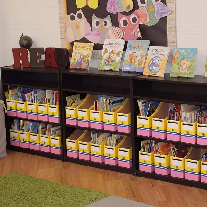 Resurhang 24 Pcs Cardboard Magazine Holders Pencil Book Bins for Classroom Magazine File Storage Box with Label Stickers for Desk Shelves School Classroom Home Office Supplies