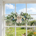 2 Pcs Spring Floral Teardrop Swags 24" Wildflower & Daisy Swag Decor with Linen Bows, Artificial Summer Greenery Swags for Door, Wall, Mantel, and Wedding Decor