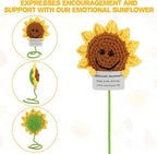 DAFURIET Mini Funny Sunflower, 3 inch Knitted Wool Doll with Optimstic Card for Cheer Up Gifts and Party Decorations, Cute Wool Sunflower Crochet Doll for Birthday Gifts