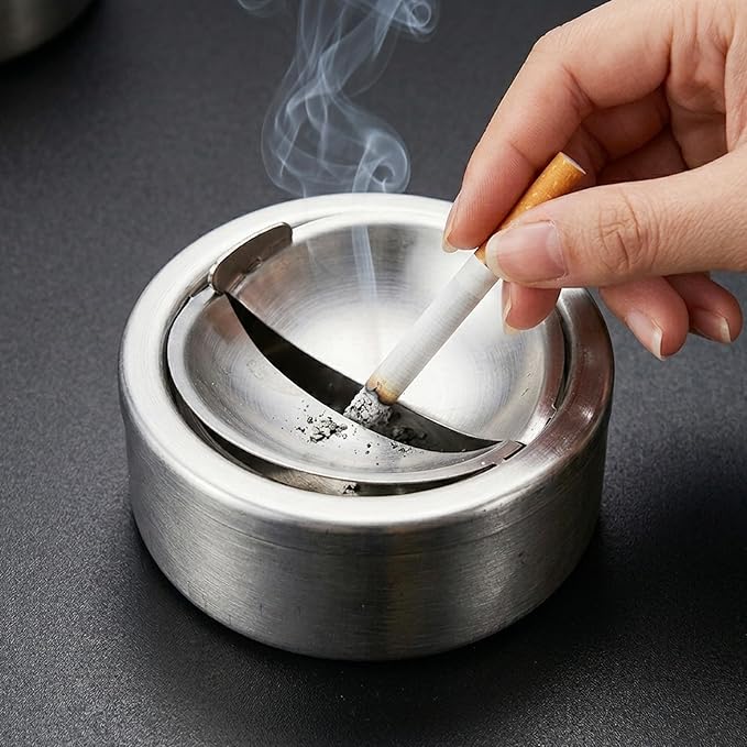 Windproof Ashtray with Lid - Heavy Duty Stainless Steel Ash Tray for Weed and Cigarettes, Smokeless Indoor Outdoor Table Top Cigarette Butt Disposal for Patio Home Office