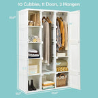 Tangkula Portable Closet Wardrobe, Foldable Clothes Organizer with Cubby Storage, Hanging Rods, Easy Assemble Clothing Storage with Magnet Doors, Folding Bedroom Armoire (10 Cubbies & 2 Rods)