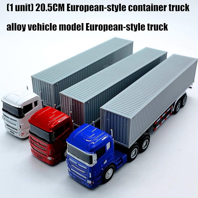 Container Truck Die Cast Metal Vehicle Model 20.5CM Miniature Collectible Ornament Home Office Decors Gift Detailed Miniature Truck Model