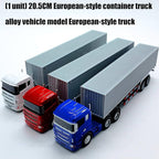 Container Truck Die Cast Metal Vehicle Model 20.5CM Miniature Collectible Ornament Home Office Decors Gift Detailed Miniature Truck Model