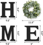 Wood Home Sign with Artificial Eucalyptus Wreath for O, Hanging Farmhouse Wall House Decor Wood Letters for Wall Art Rustic Home Decor, Wall Decor for Living Room Kitchen Entryway (Black)