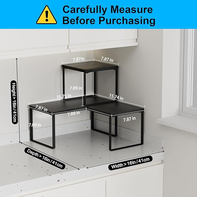 Golener Countertop Organizer Corner Shelf, 2 Tier Adjustable Stackable Corner Shelves for Kitchen, Bathroom, Spice Rack, Coffee Area, Cabinet, Dresser Table, Corner Counter Shelf Stand, Classic Black
