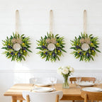 6 PCS Green Eucalyptus Olive Swag Wreaths for Pillars Spring Summer Greenery Kitchen Cabinet Wreaths Mini Green Boxwood Leaves Wreath with Ribbon for Front Door Porch Wall Window Farmhouse Decoration