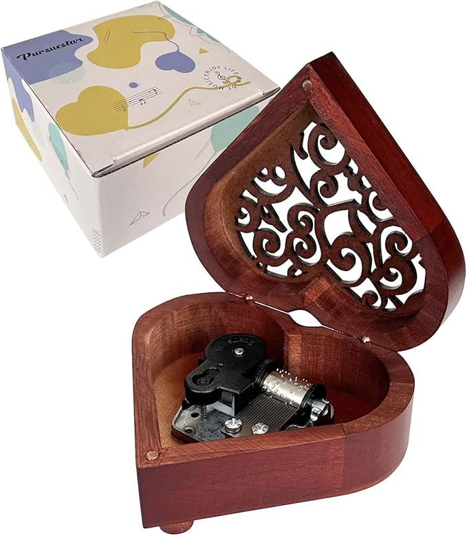 Pursuestar Frzon Let It Go Wind Up Music Box, Heart Shaped Vintage Wood Carved Mechanism Musical Gift for Lover Girlfriend Wife Husband Valentine's Day Mother's Day Christmas Anniversary