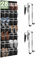 28 Compartment Over the Door Shoe Organizer, Breathable Mesh Large Shoe Rack for Closet Storage, Space Saving Hanging Shoe Holder with Reinforced Hooks (Fits Men & Women,Black-01)