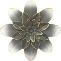 Grey Metal Flower Wall Art Decor, 9.5" Rustic Modern Floral Sculpture, Distressed Iron Wall Hanging Home Decoration Accent for Indoor Kitchen Bedroom Living Room Office Outdoor Garden Patio