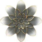 Grey Metal Flower Wall Art Decor, 9.5" Rustic Modern Floral Sculpture, Distressed Iron Wall Hanging Home Decoration Accent for Indoor Kitchen Bedroom Living Room Office Outdoor Garden Patio