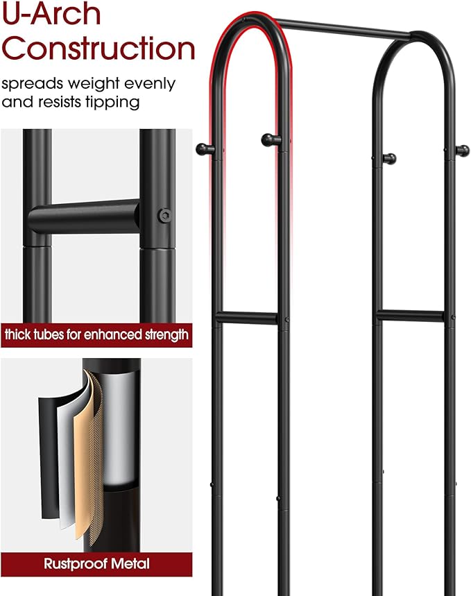 Heavy Duty Premium Clothes Rack with 2-Tier Mesh Shoe Shelves & 4 Hooks, Lockable Wheels, Space-Saving, Multi-Functional for Bedroom, Entryway, Closet, Modern Design, 18.4" x 12.6" x 72", Black