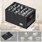 2 Pack Shoe Organizer for Closet Large Shoe Box Storage Containers with Clear Window Space Saving Shoe Bin with Foldable Bottom Support Adjustable Dividers Fits 36 Pairs (Black, (24.4*16.5*13inch)x2)