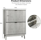 Shoe Storage Cabinet with 2 Flip Drawers, Walnut Fluted Narrow for Entryway, Slim Shoe Rack Cabinet Organizer 31.5in (Gray)