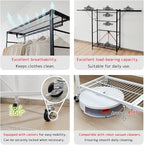 lumizone Folding Clothing Rack with Wheels Expandable Wardrobe Portable Clothes Rack for Hanging Clothes Adjustable Closet Shelves Garment Rack Durable Closet Racks for Hanging Clothes (Pro Black)