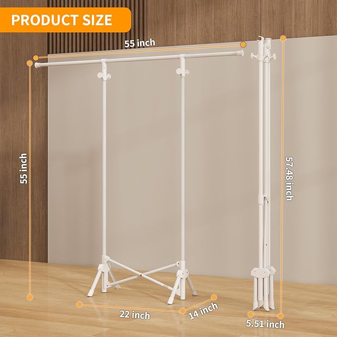 Clothing Garment Rack,Foldable Portable Clothes Rack,Stainless Steel Adjustable clothing racks for hanging clothes,Heavy Duty Clothes Rack Load 450 LBS, Read to Use,White