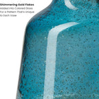 Torre & Tagus 10 Inch Tall Blue Glass Vase with Gold Flakes, Mouth Blown Glass Vase Blue Flower Vase Centerpieces, Watertight for Hydroponic Plants, Coastal Decor Accents (Marina)