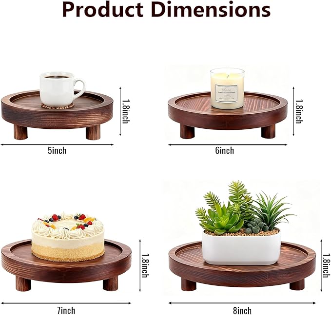 HOMIEE 4PCS Wooden Risers for Display 8/7/6/5 Inch Wood Pedestal Stand Mini Tray Stand Rustic Riser for Decor Home Kitchen Tiered Tray (Brown)